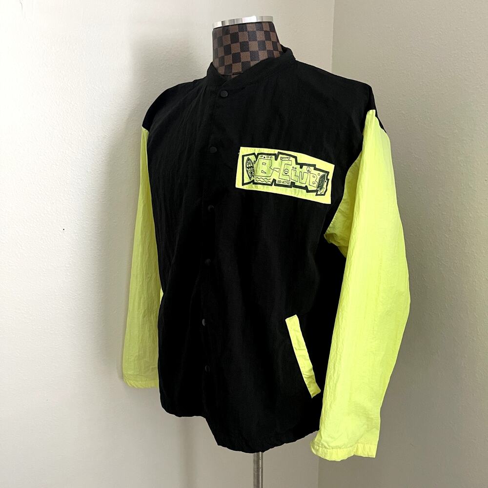Vtg B-Club Baseball Jacket S/M Black Neon Yellow Coat Snap Retro Streetwear - Picture 3 of 14